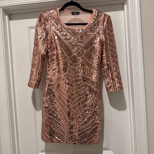 bebe Shimmering Rose Gold Sequin Mini Dress